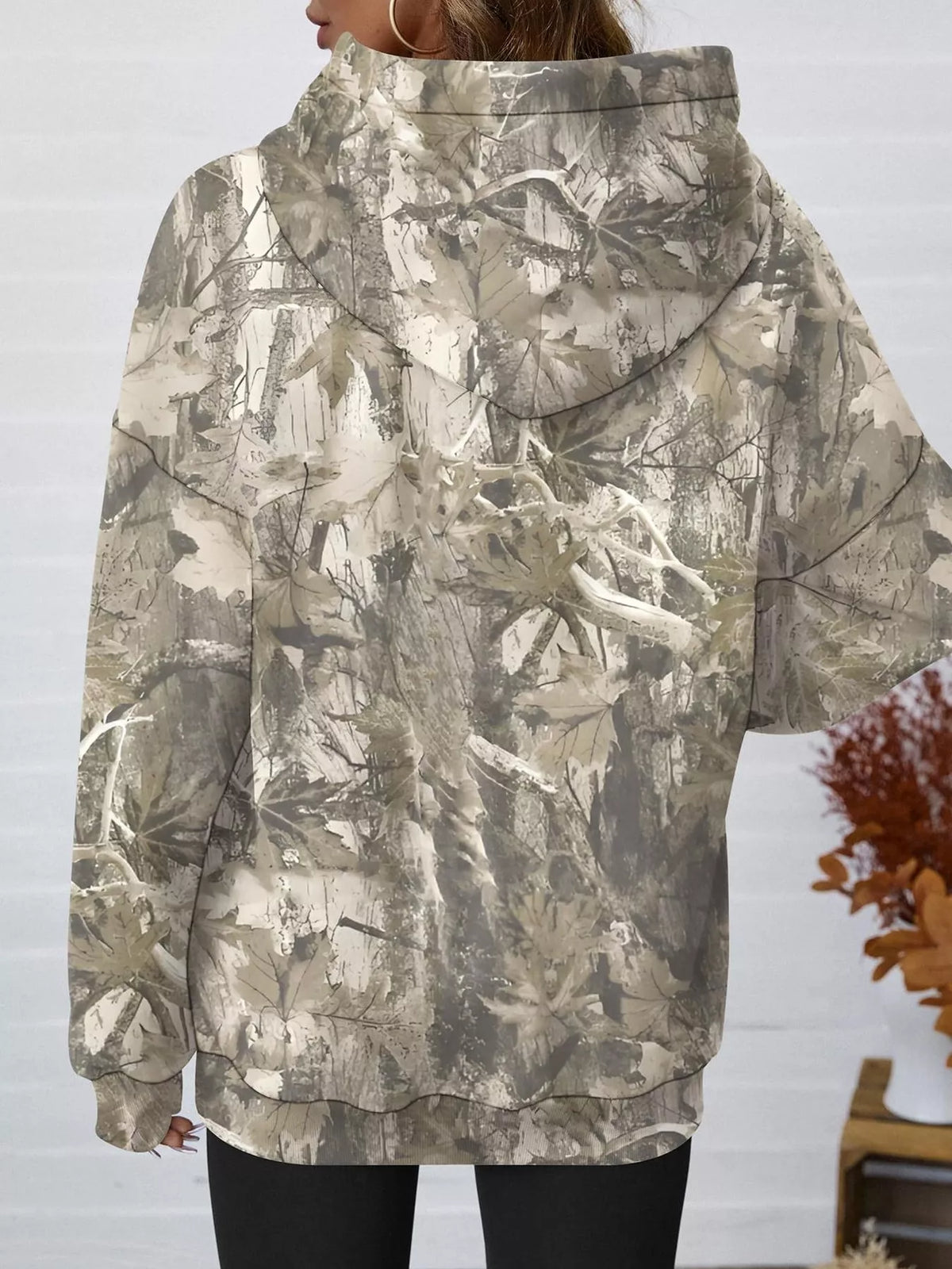 Printed Kangaroo Pocket Oversized Hoodie - Lilixa.store