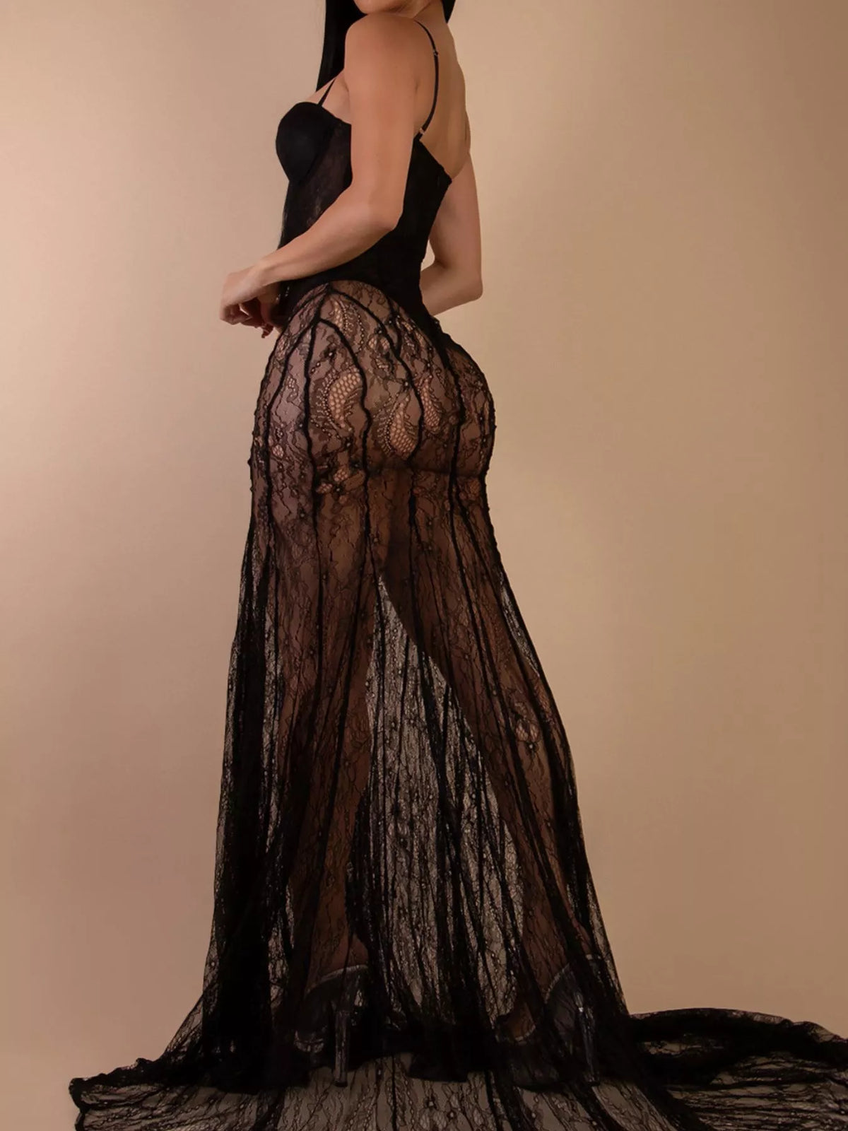 Sweetheart Neck Sheer Lace Maxi Dress - Lilixa.store