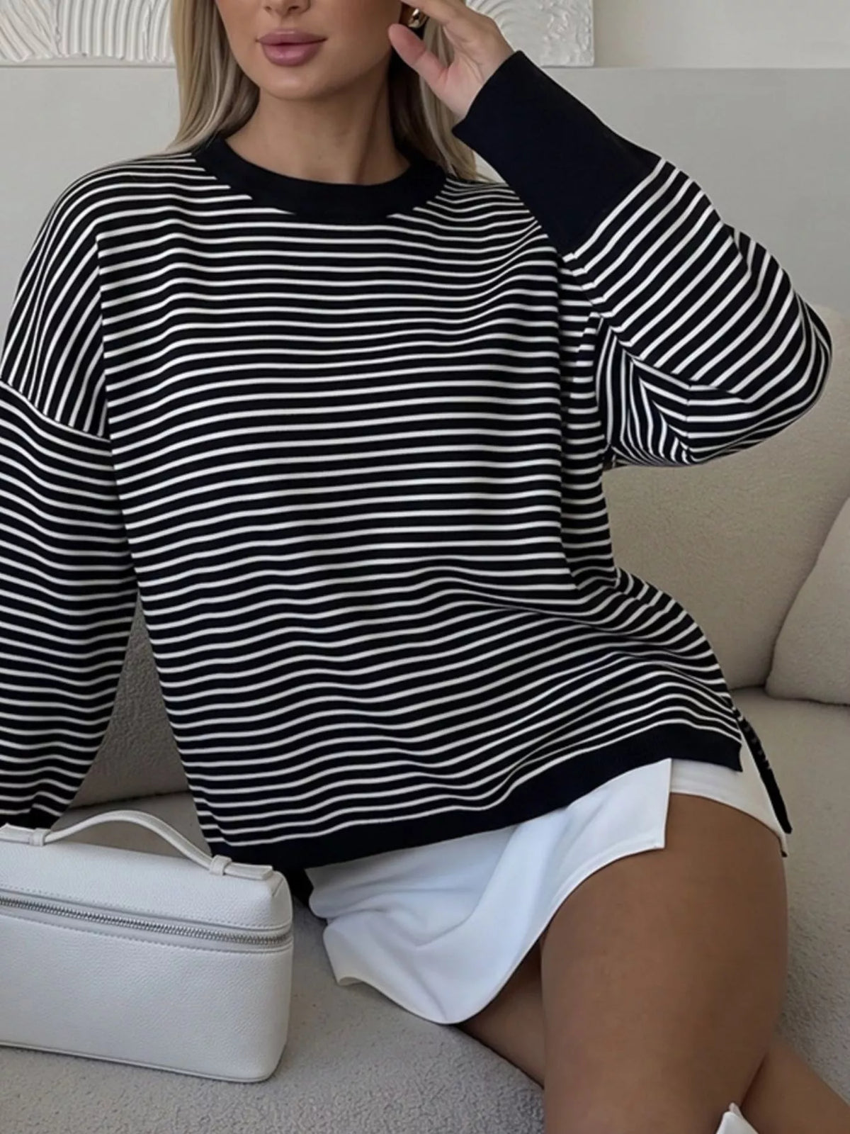 Striped Round Neck Knit Top, view 9