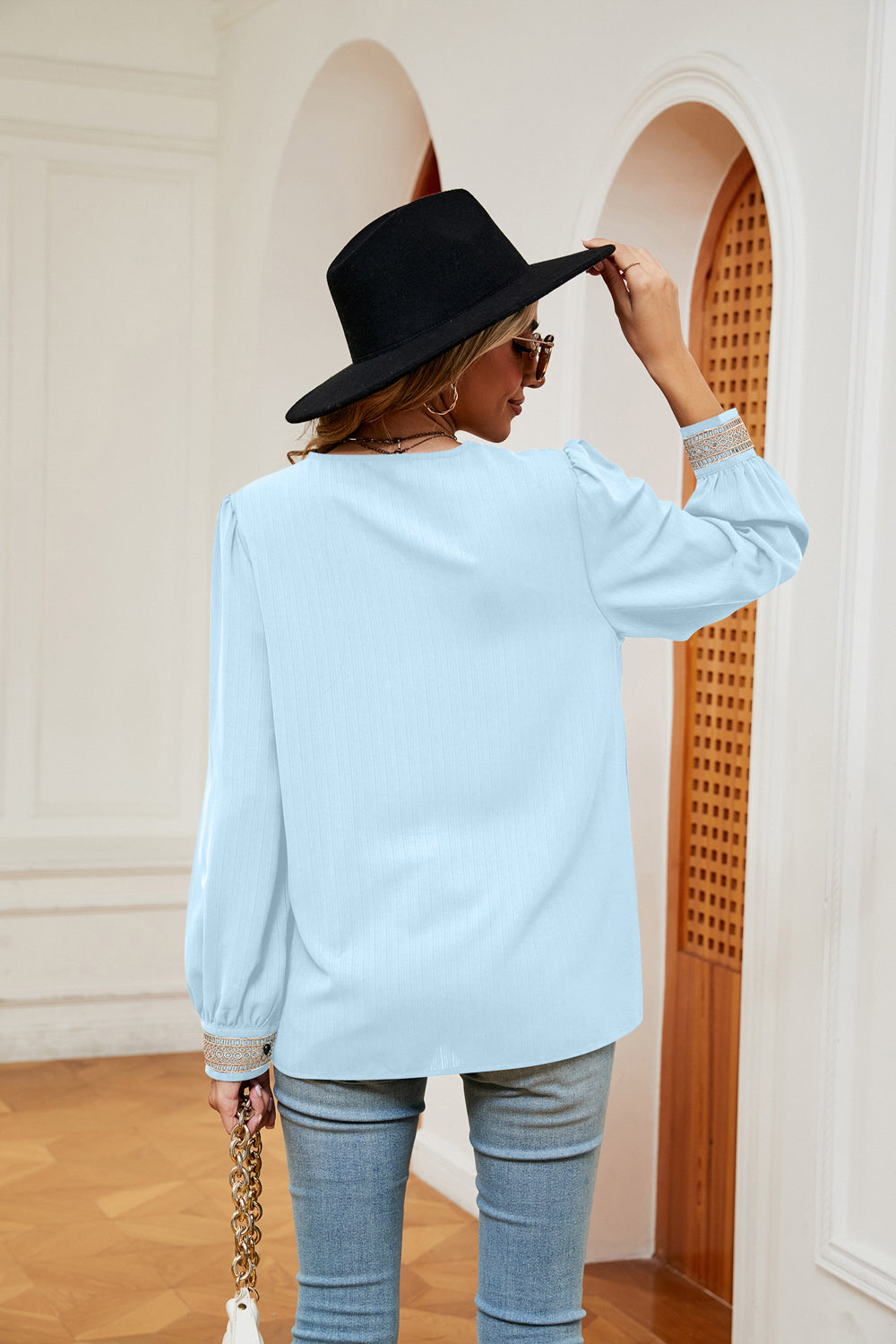 Contrast Puff Sleeve Blouse, view 12