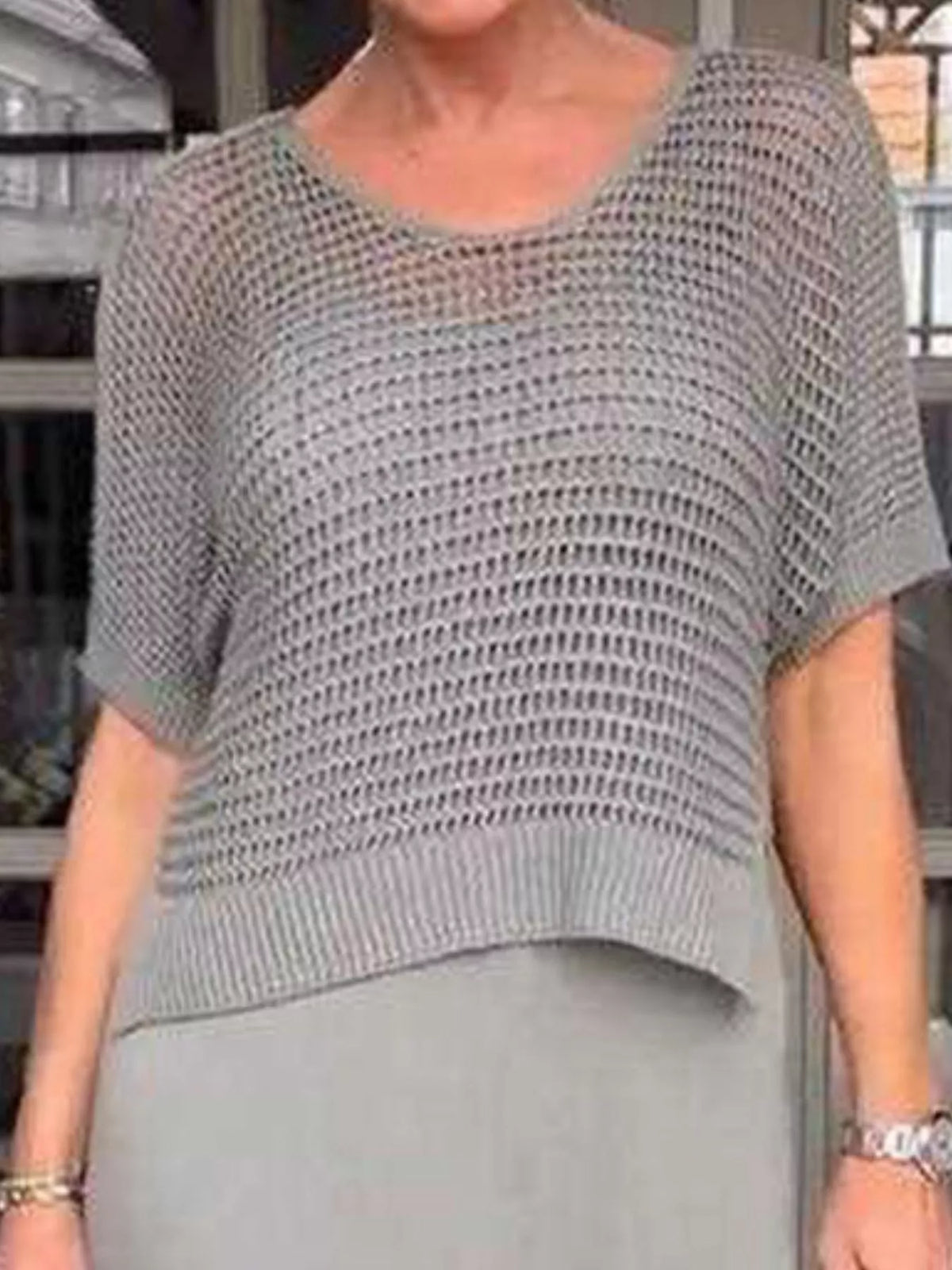 Full Size Openwork Knit Cover Up and Dress Set Plus Size, view 6
