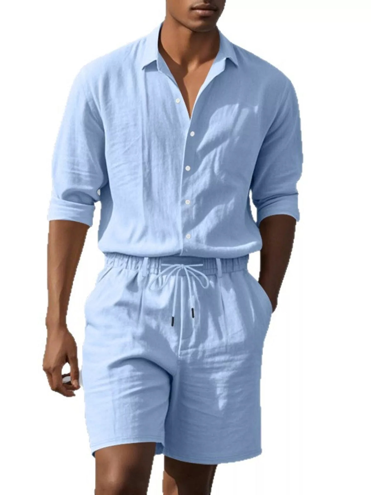 Men's Full Size Casual Button-Down Shirt and Shorts Set Plus Size