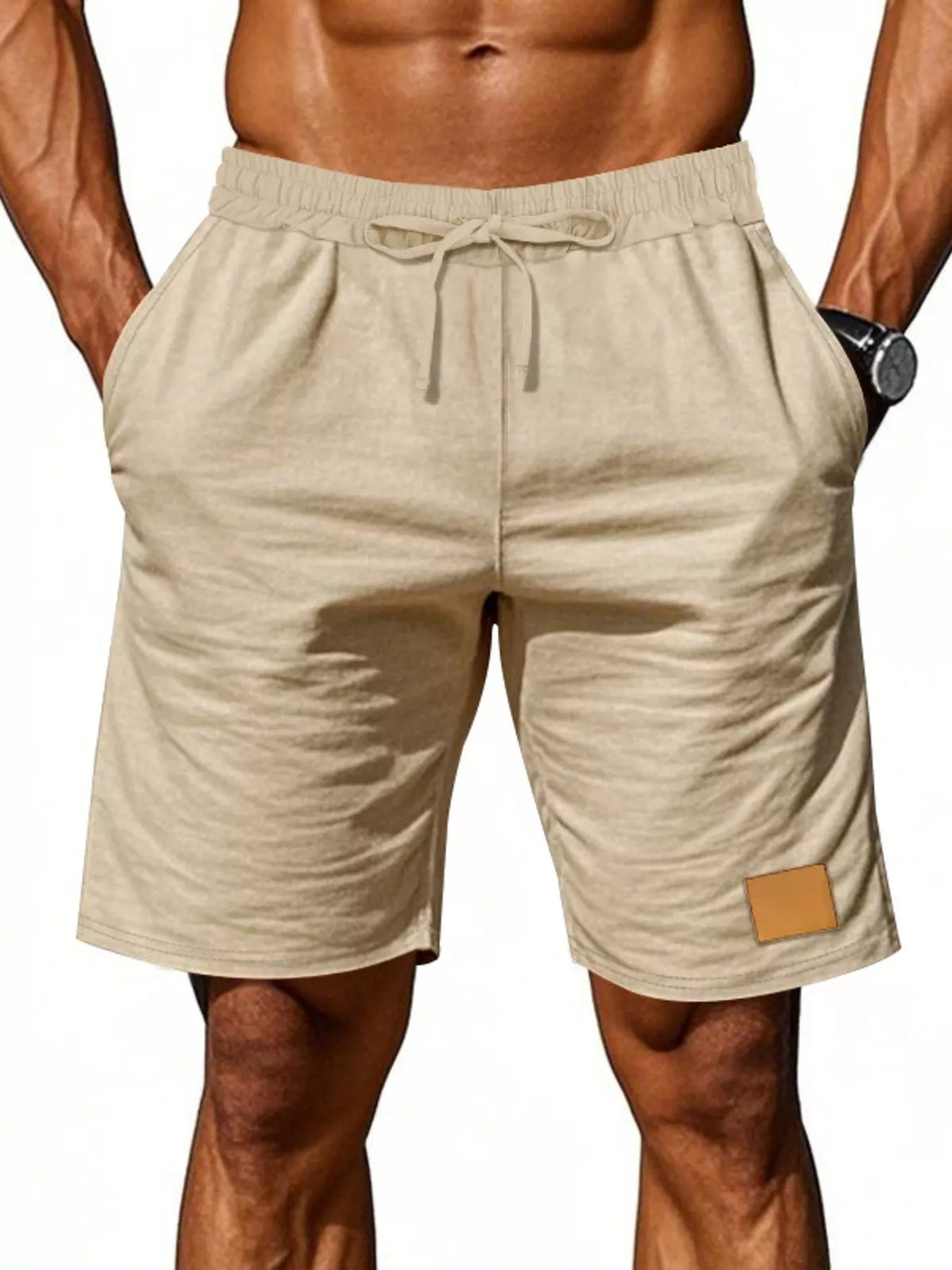 Men's Full Size Casual Drawstring Shorts Plus Size in Light Khaki