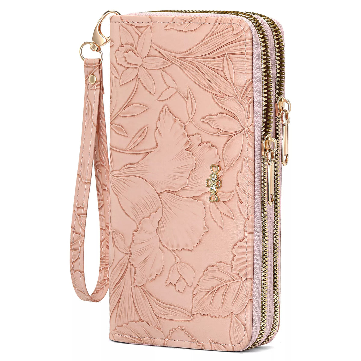Embossed Floral Pattern Double Zipper Wallet - Lilixa.store