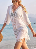Lace Trim V-Neck Cover-Up - Lilixa.store