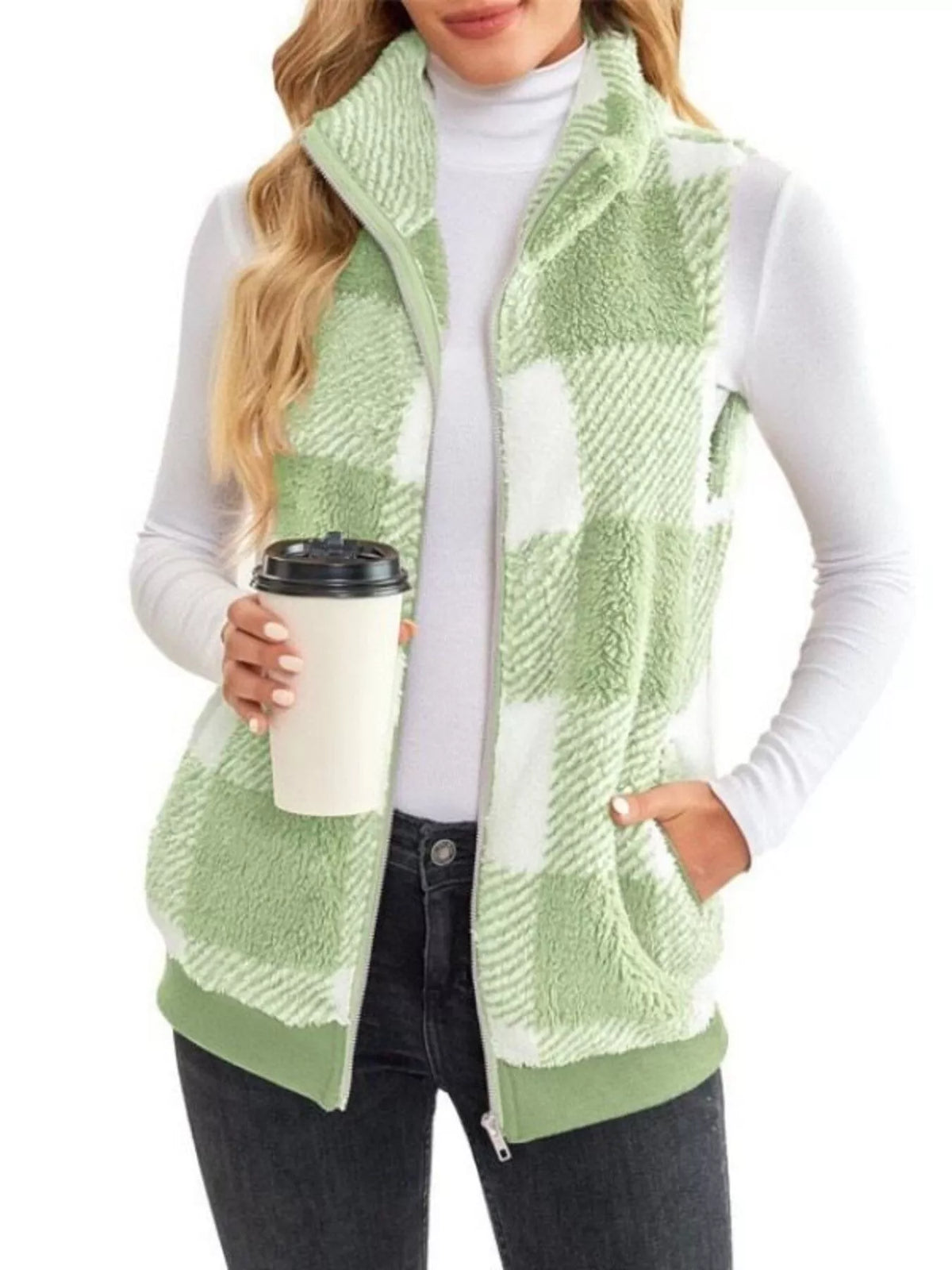 Full Size Color Block Zip Up Vest Coat Plus Size - Lilixa.store