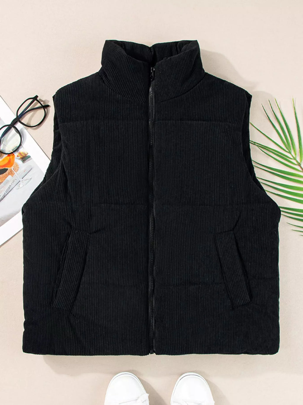 Corduroy Zip Up Vest Coat - Lilixa.store