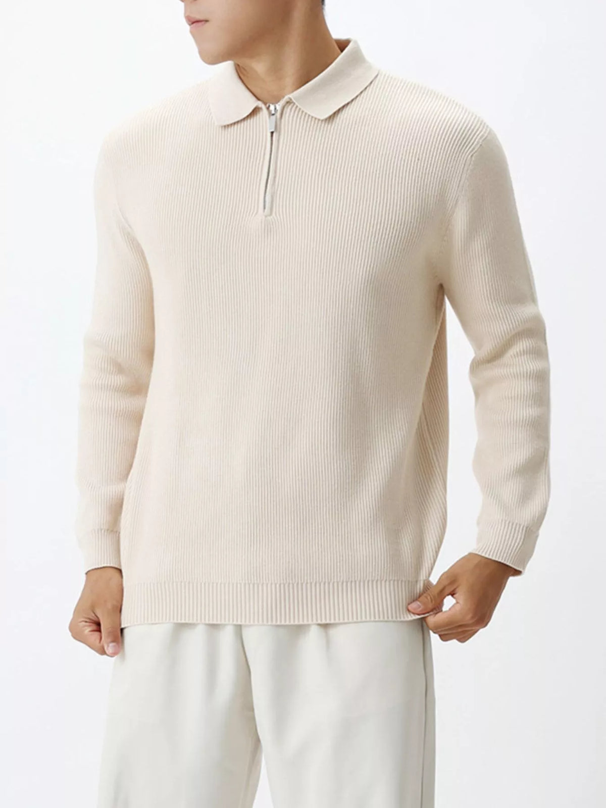 Men's Plus Size Ribbed Knit Quarter-Zip Sweater