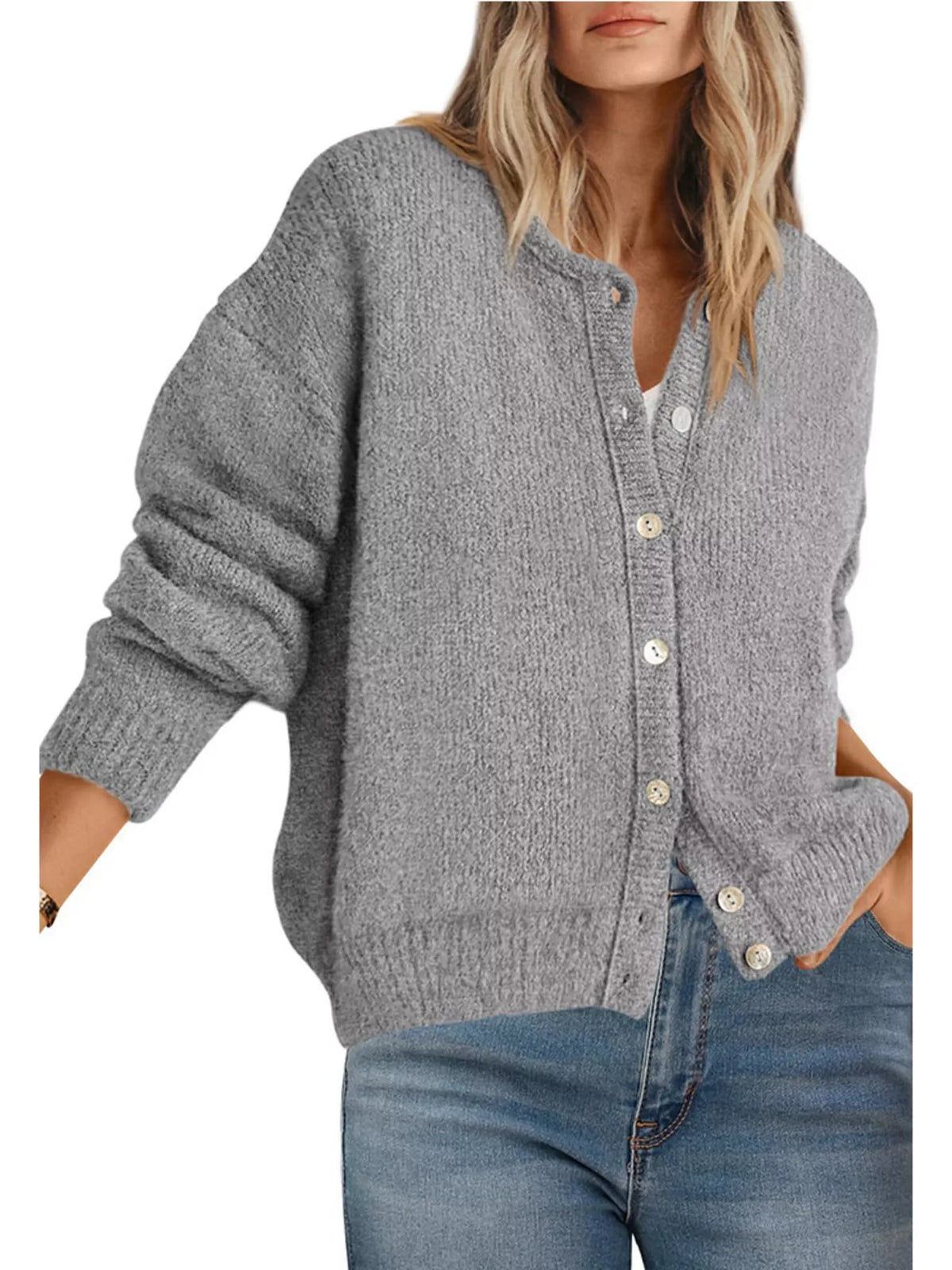 Button-Down Dropped Shoulder Cardigan - Lilixa.store