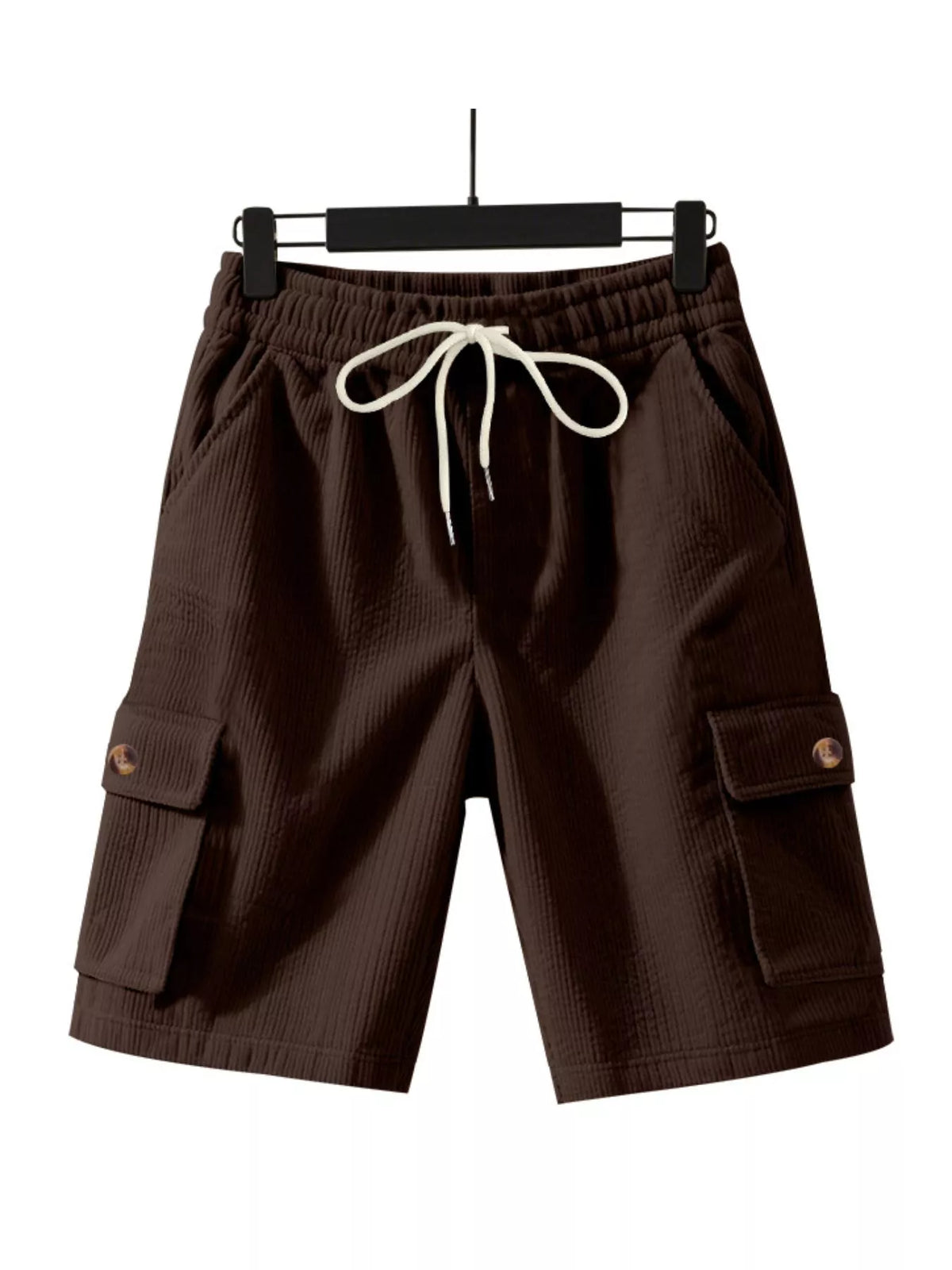 Men's Full Size Casual Textured Drawstring Cargo Shorts Plus Size in Brown