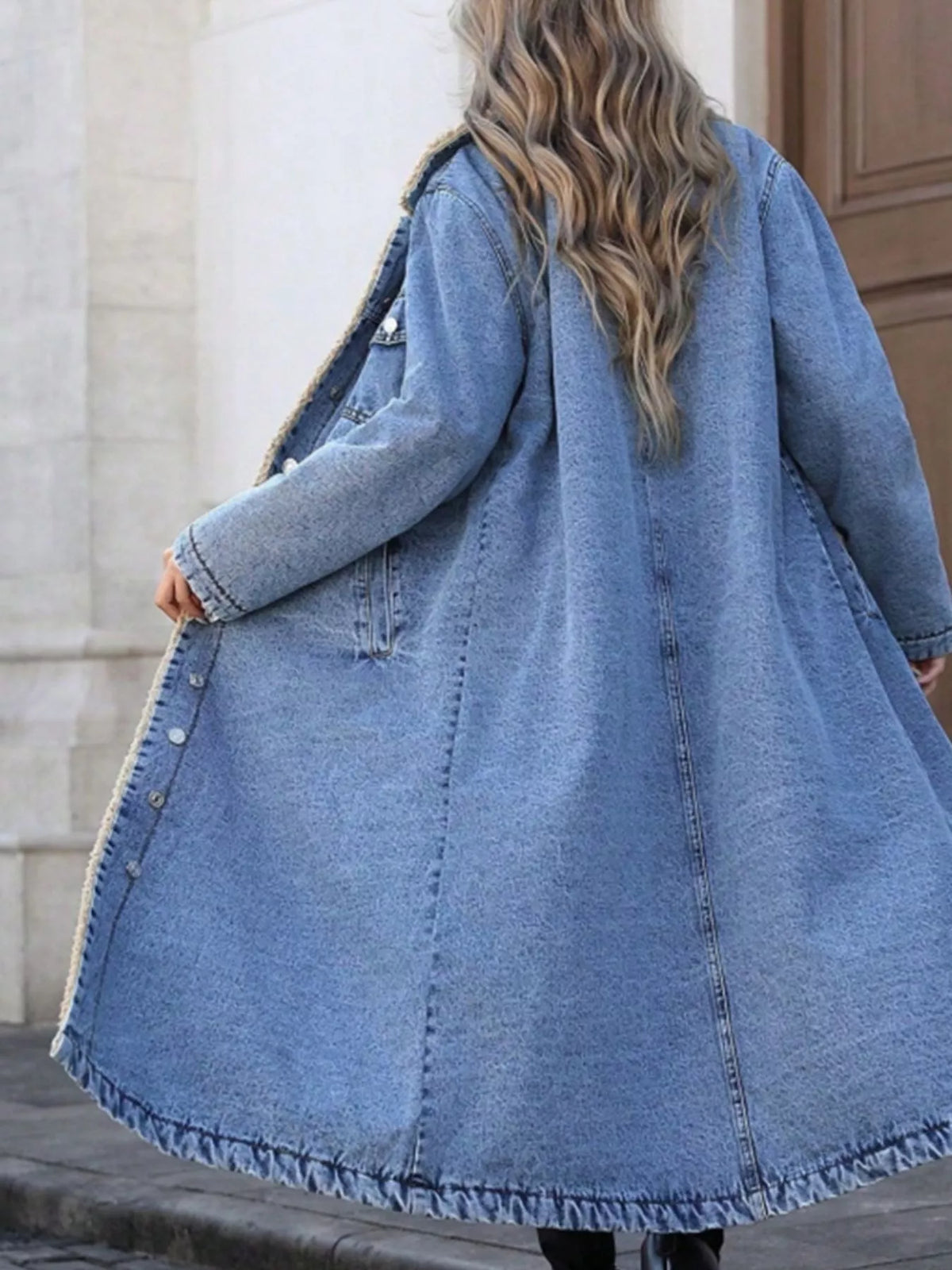 Sherpa Lined Longline Denim Jacket, view 21