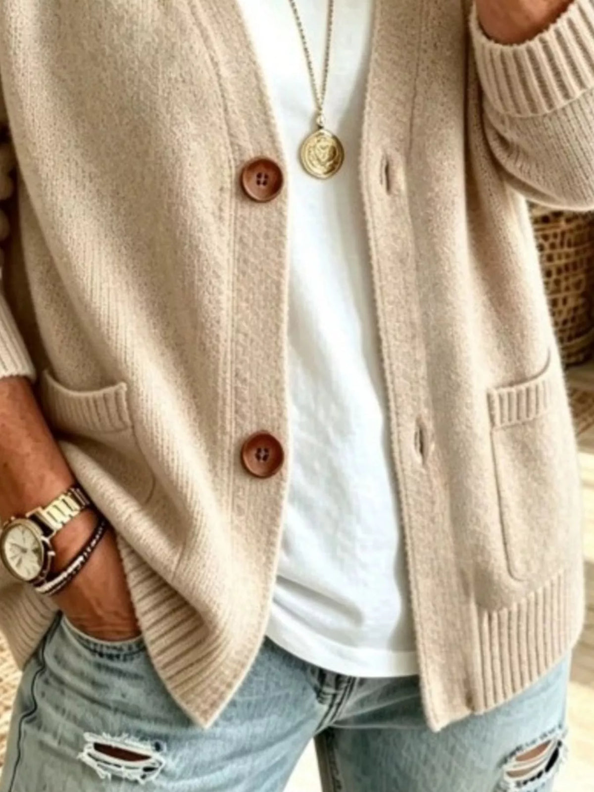 Full Size Button Up Raglan Sleeve Cardigan Plus Size
