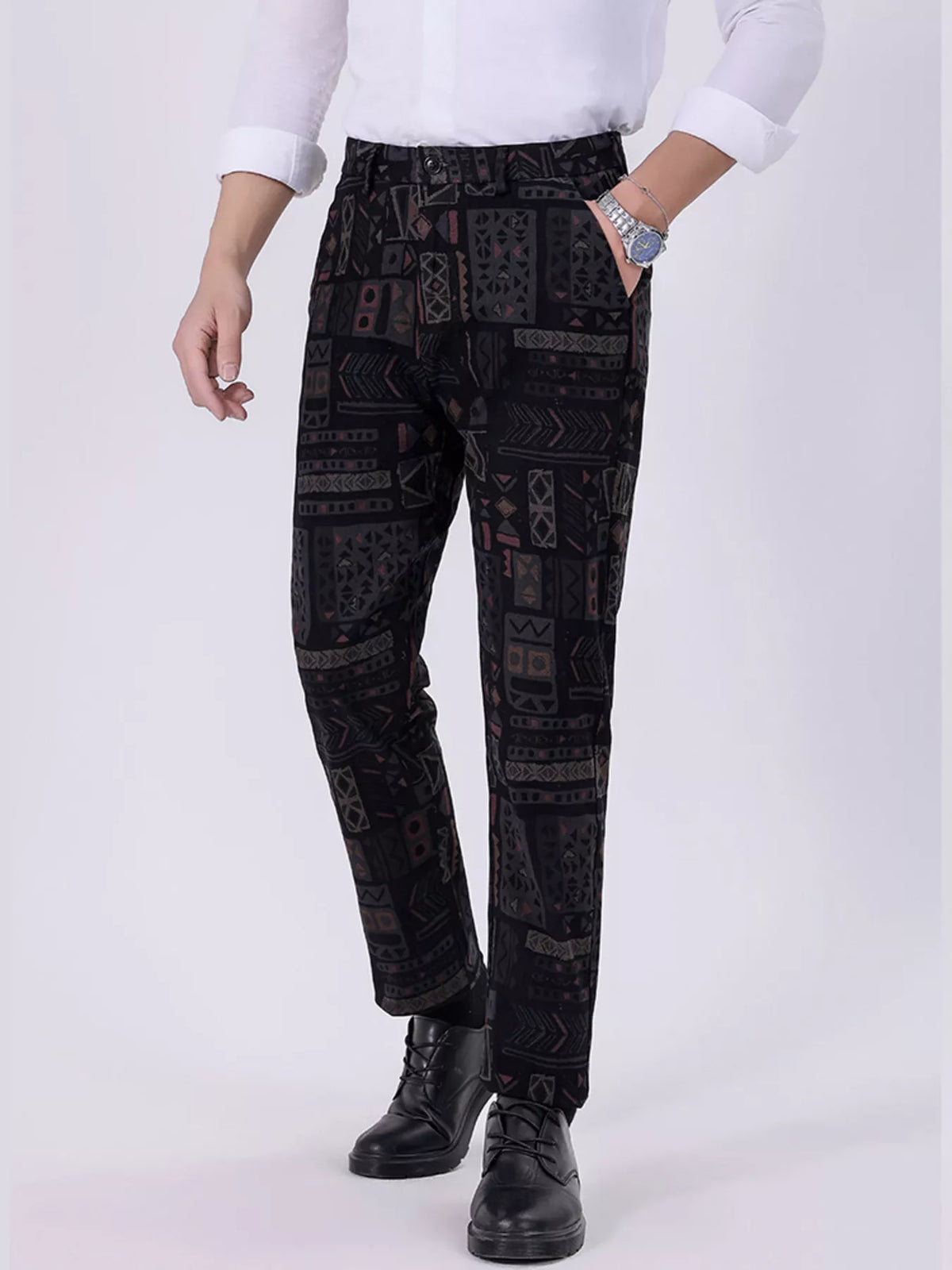 Men's Printed Casual Pants in Black