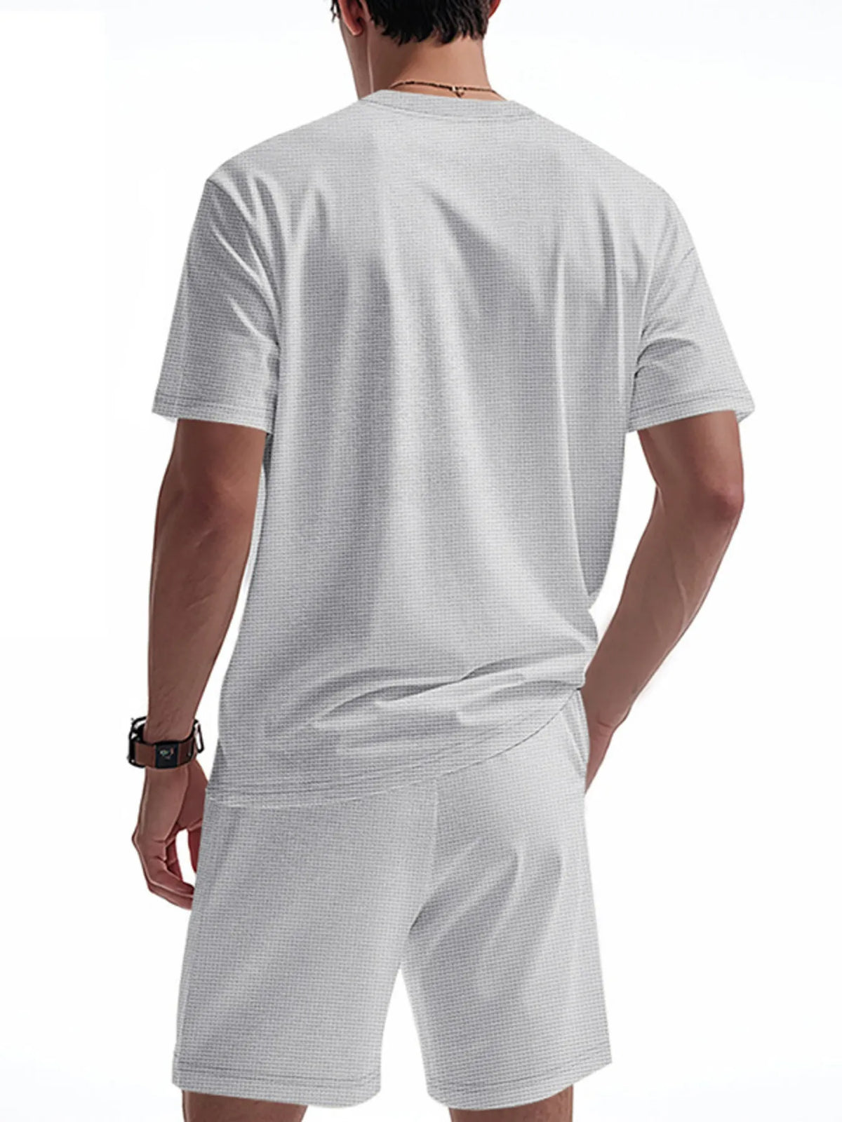 Men's Full Size Round Neck Short Sleeve Top and Shorts Set Plus Size, view 3