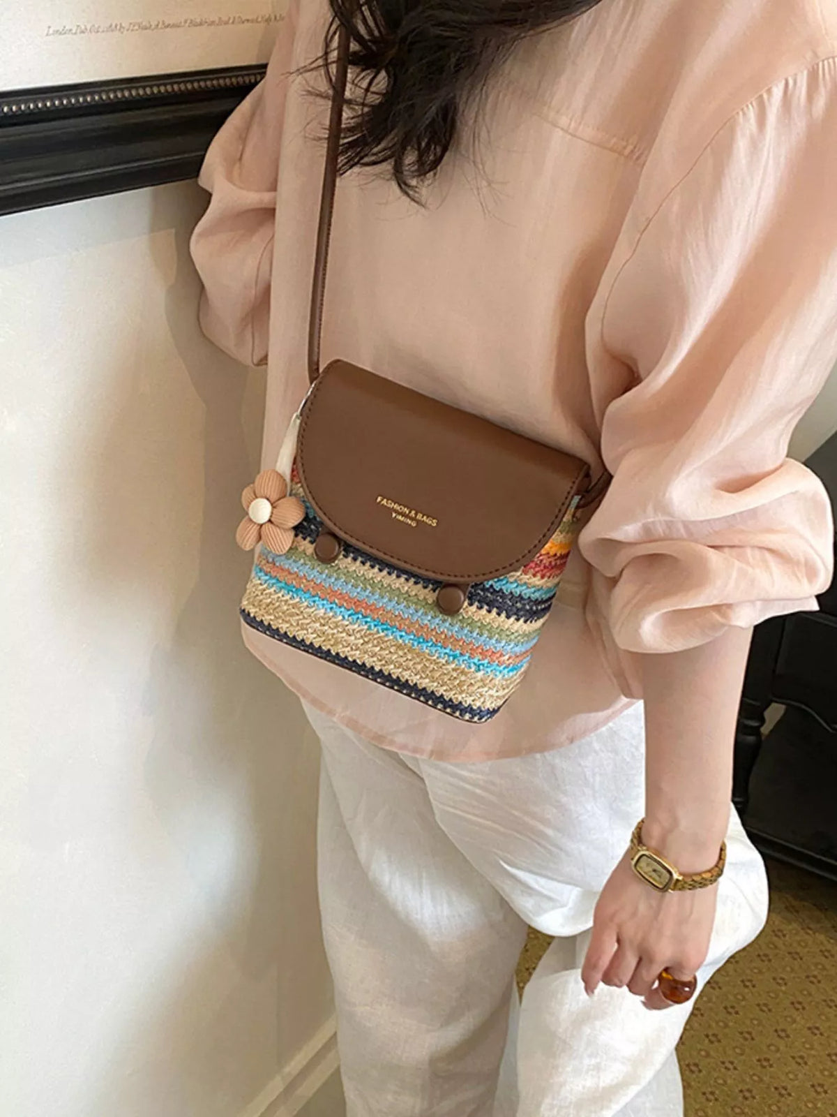 Striped Woven Crossbody Bag