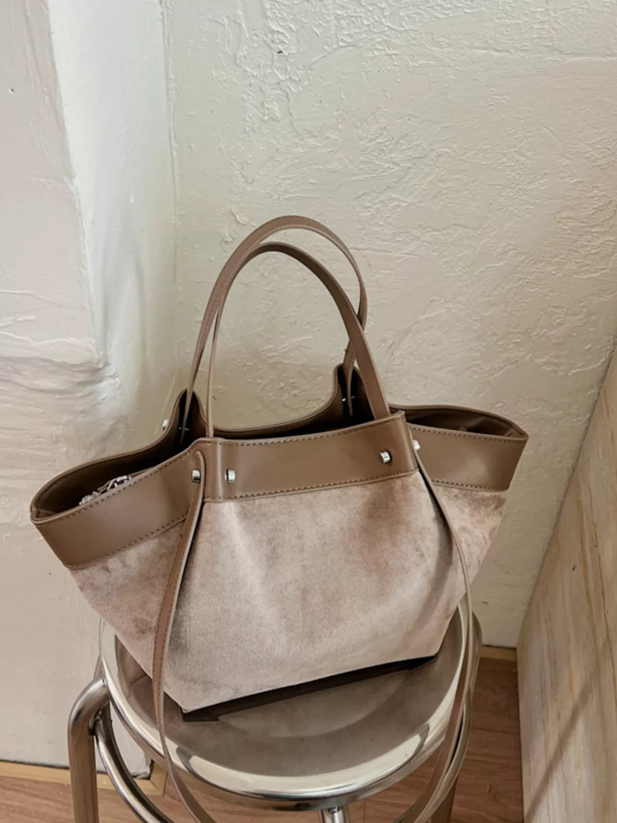 Leather Trim Tote Bag