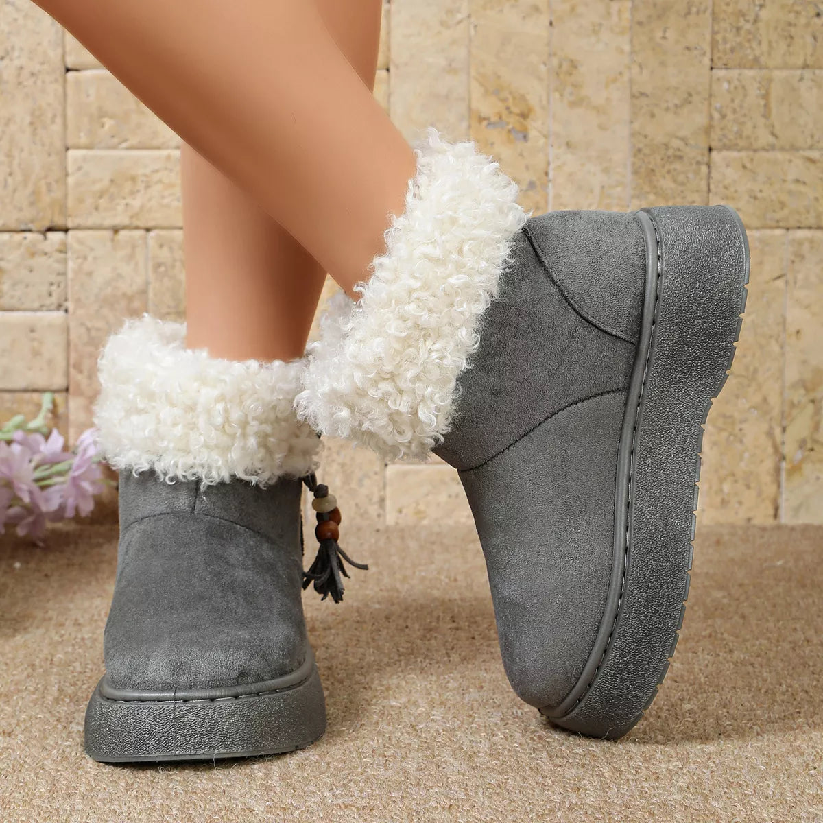 Round Toe Faux Fur Lined Boots - Lilixa.store