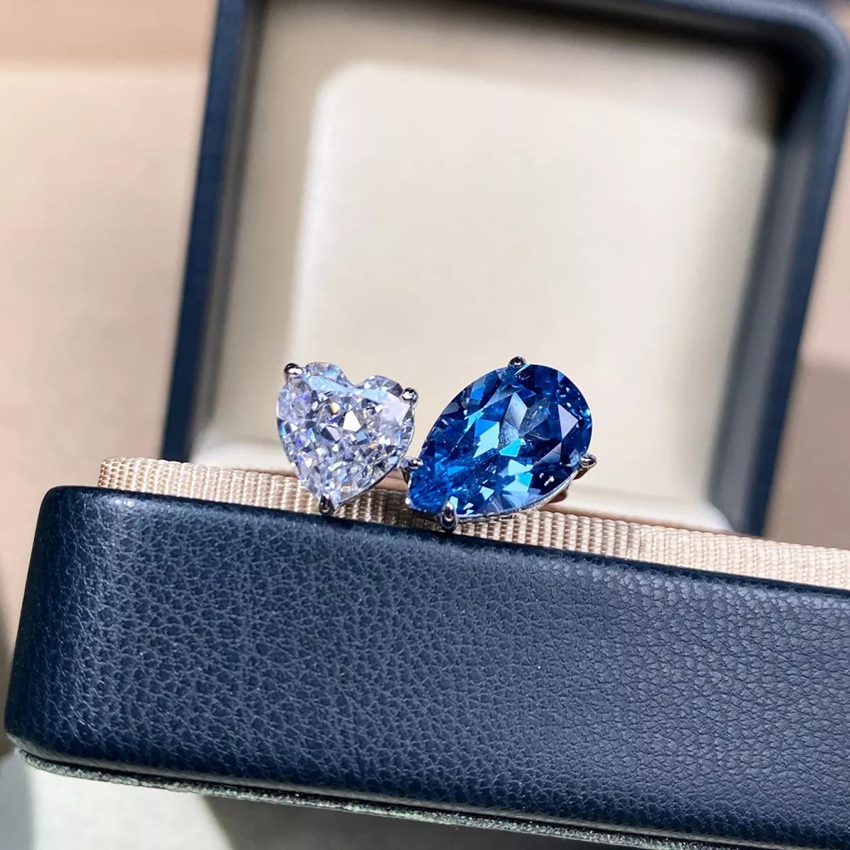 Heart and Teardrop Shaped Dual-Stone Open Ring - Lilixa.store