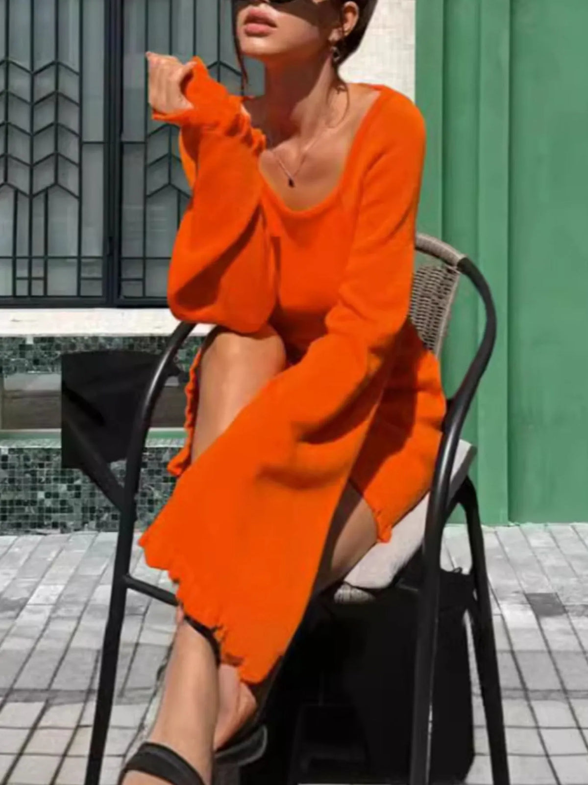Long Sleeve Backless Sweater Dress, view 2