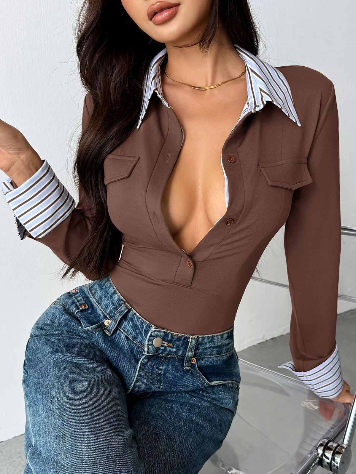 Long Sleeve Button Front Bodysuit - Lilixa.store