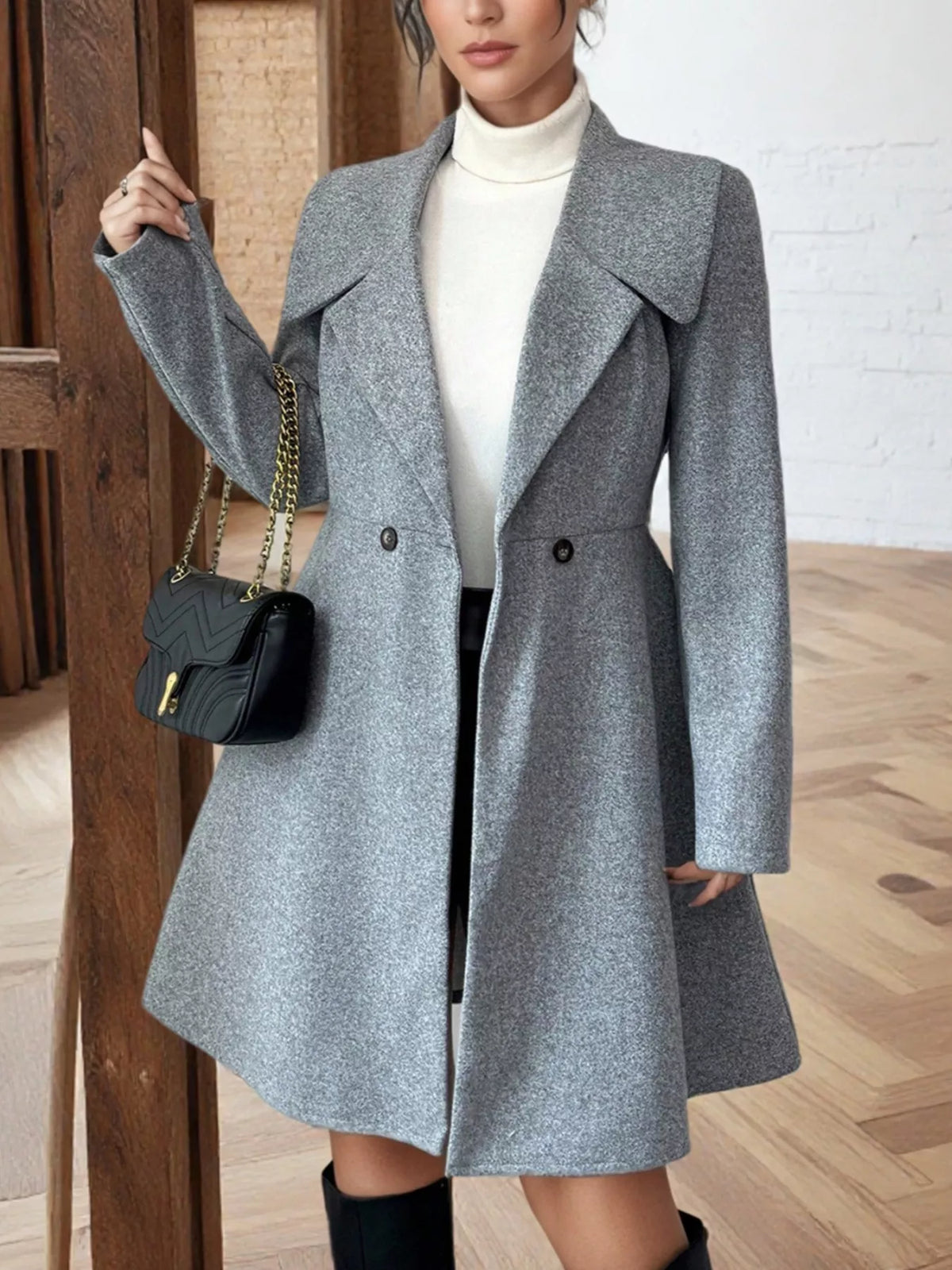 Double-Breasted Wool Blend Coat - Lilixa.store