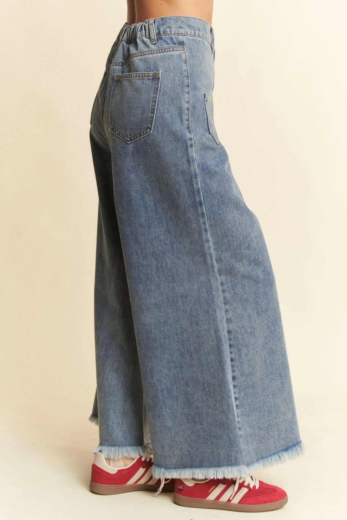Davi & Dani Patch Pocket Wide Leg Culotte Jeans - Lilixa.store