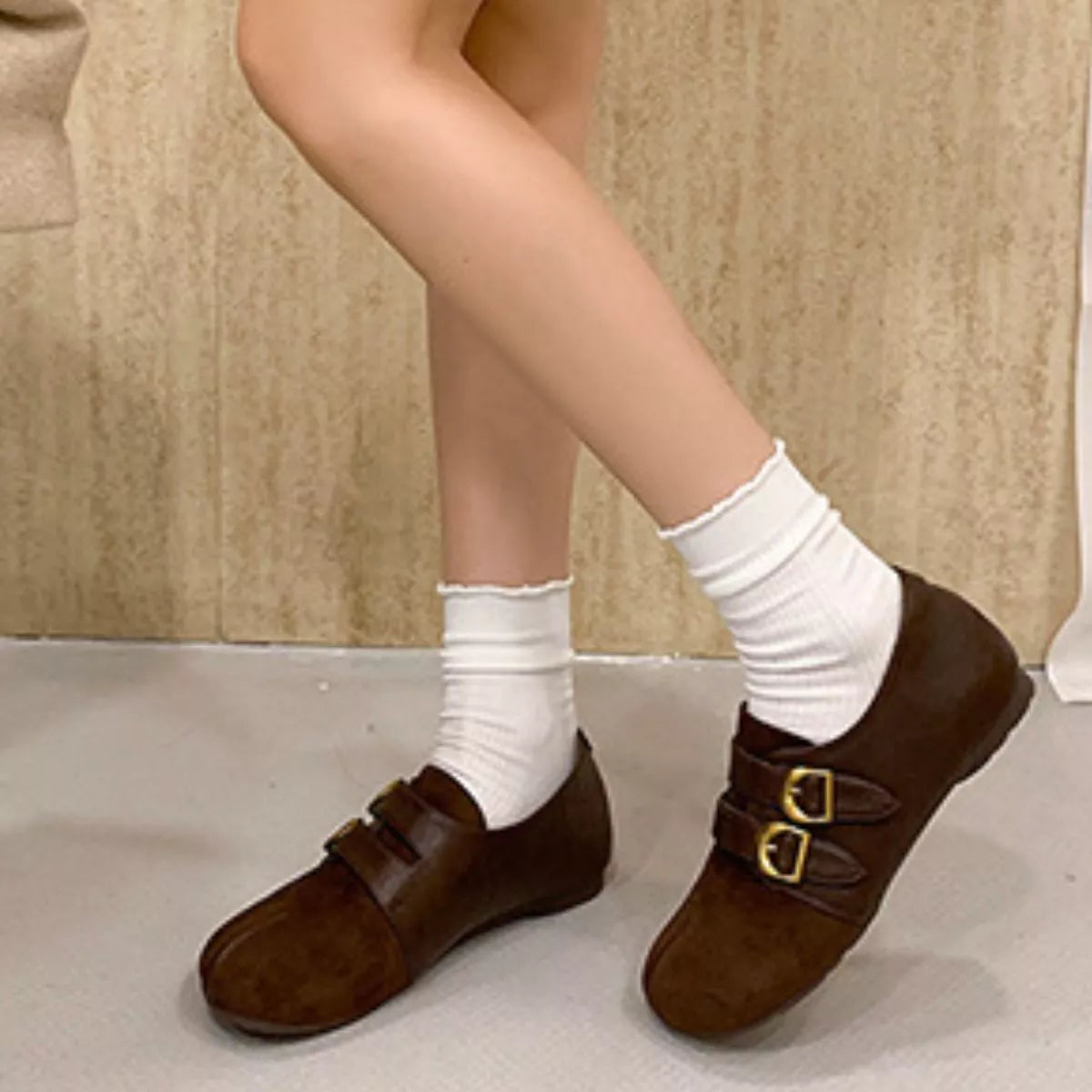 Split Toe Double Buckle Slip-Ons