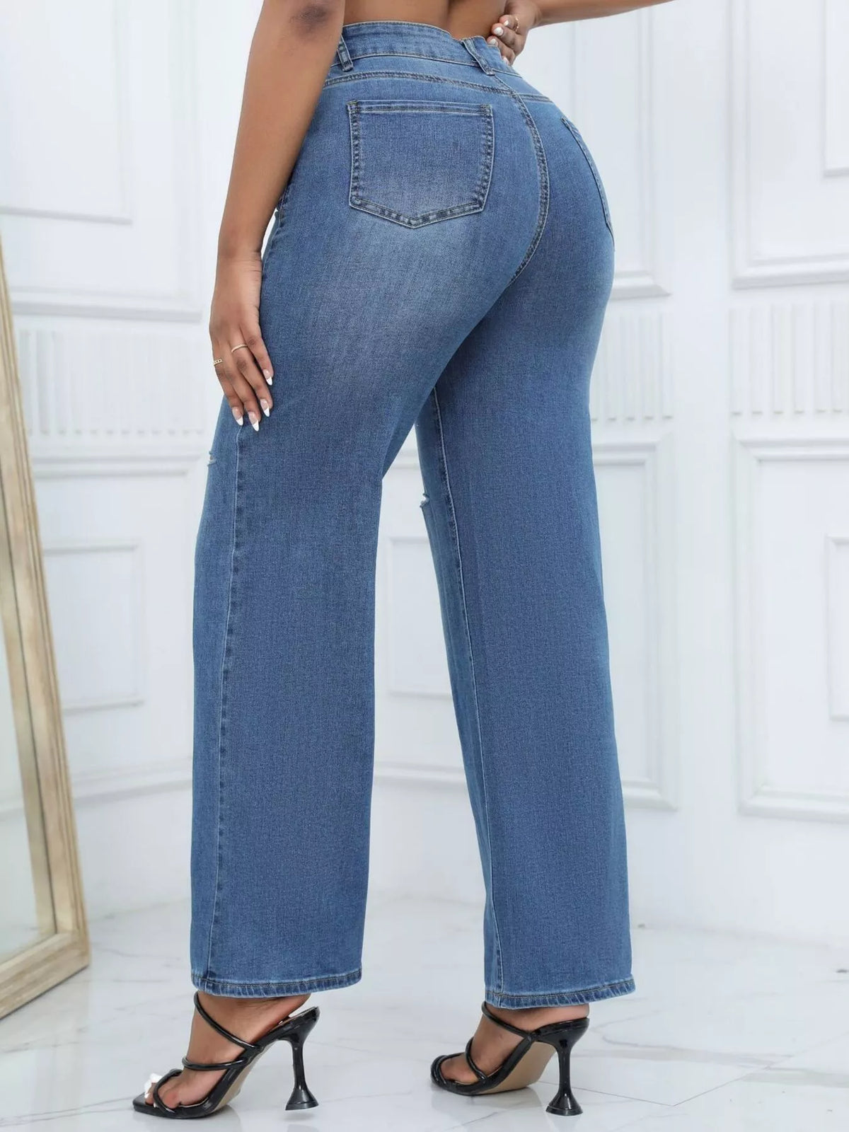 Distressed Wide-Leg Jeans