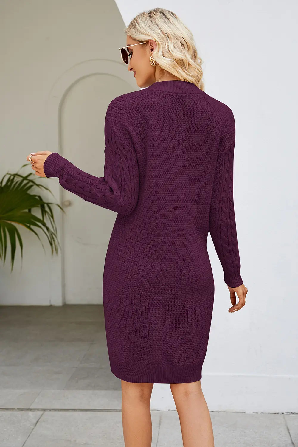 Cable-Knit Long Sleeve Sweater Dress, view 7