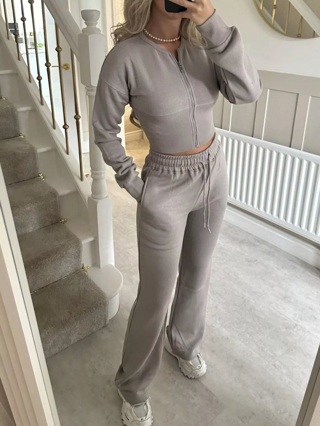 Zip-Up Crop Hoodie and High-Waisted Pants Set - Lilixa.store