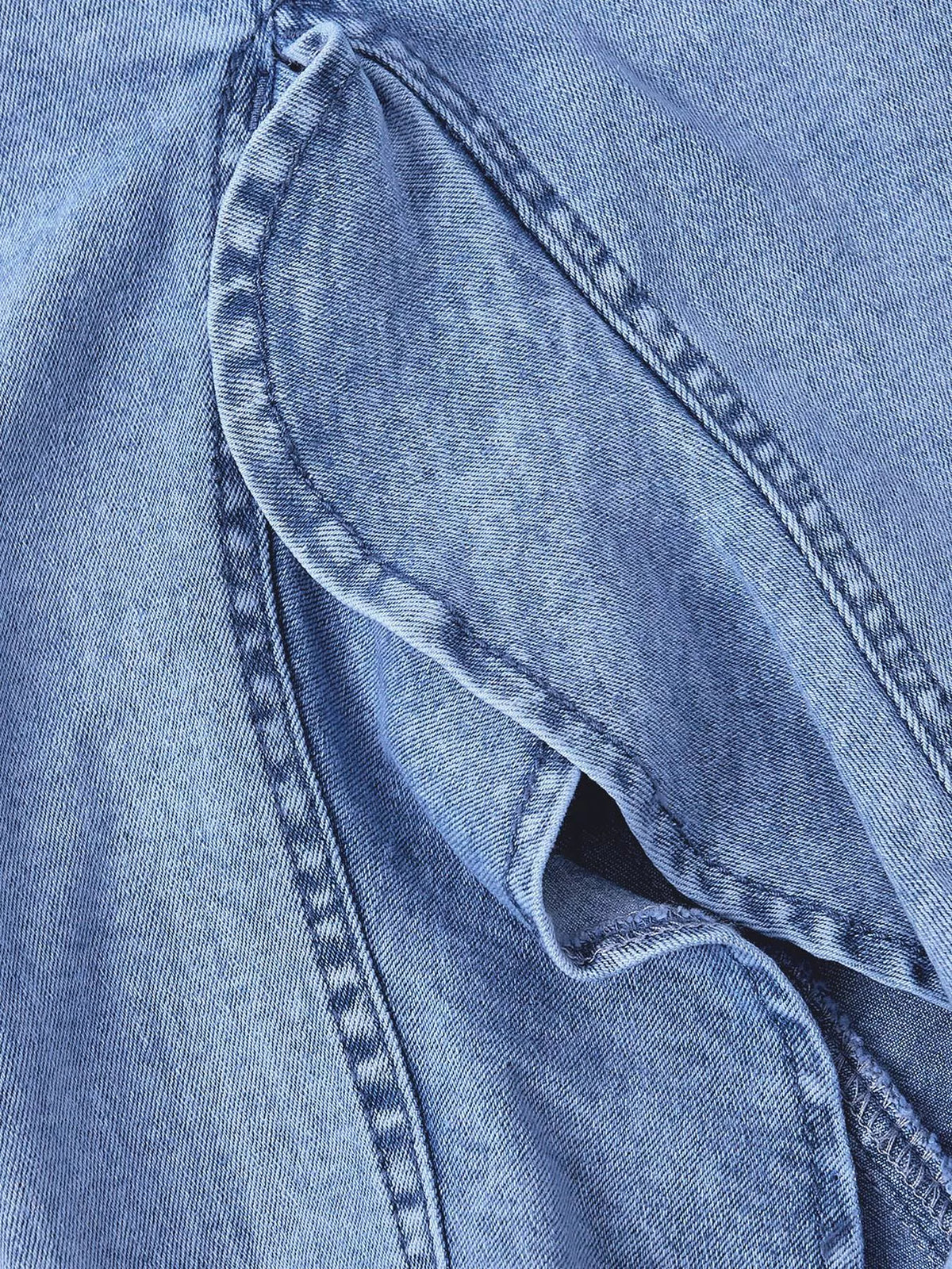High-Waisted Ruffled Mermaid Denim Skirt in Blue, view 4