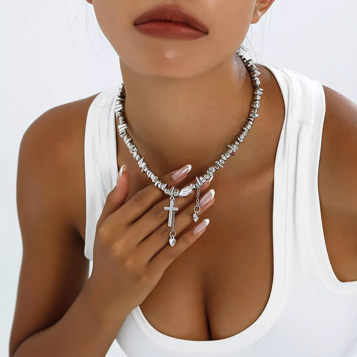Chunky Chain Cross Pendant Necklace - Lilixa.store