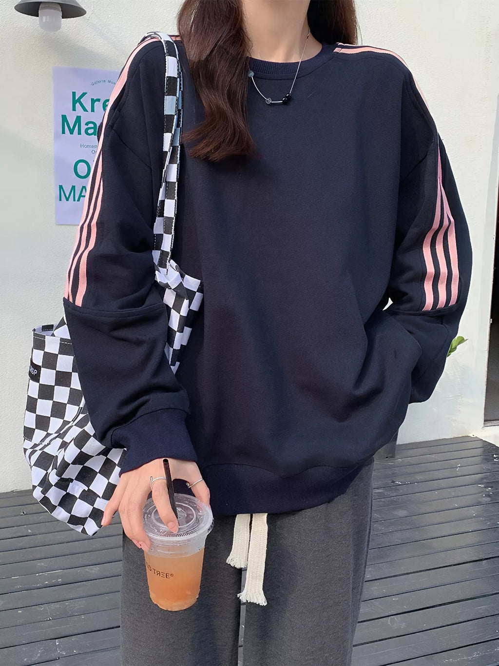 Striped Round Neck Sweatshirt - Lilixa.store