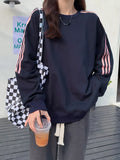 Striped Round Neck Sweatshirt - Lilixa.store