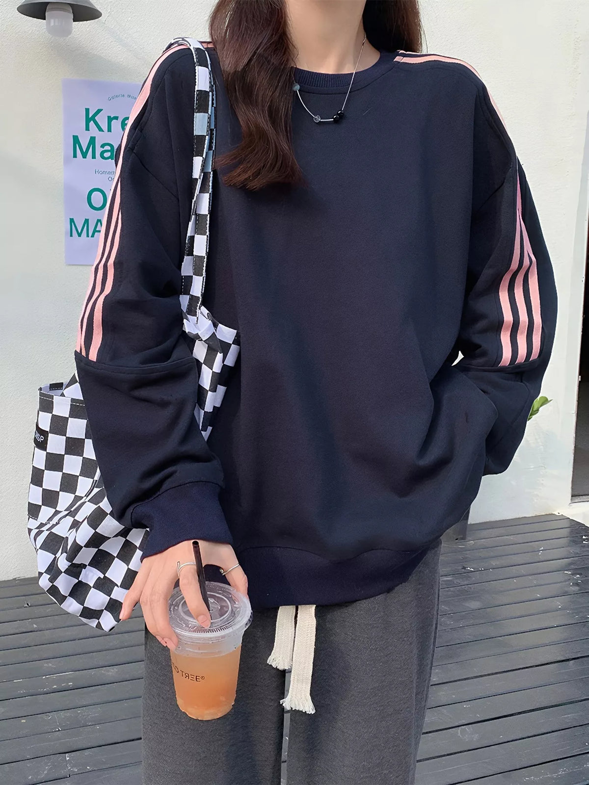Striped Round Neck Sweatshirt - Lilixa.store