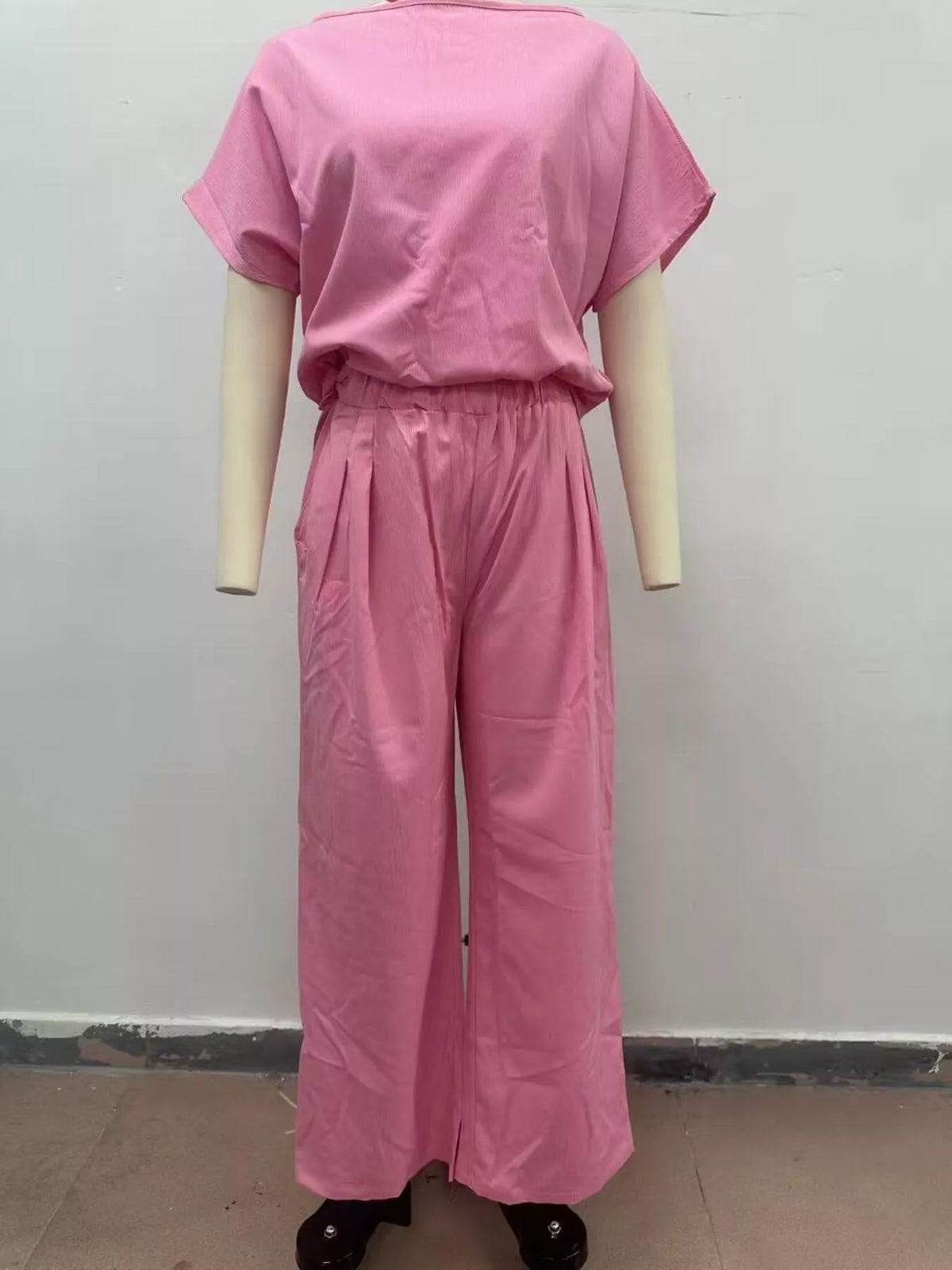 Full Size Solid Color Top and Wide-Leg Pants Set Plus Size - Lilixa.store
