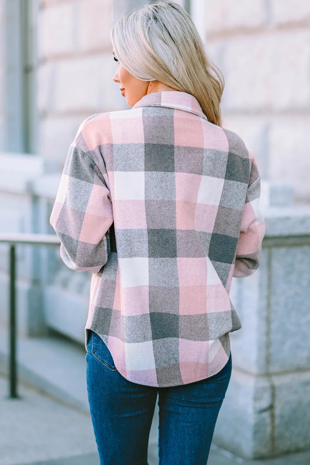 Plaid Button Up Dropped Shoulder Jacket, view 7