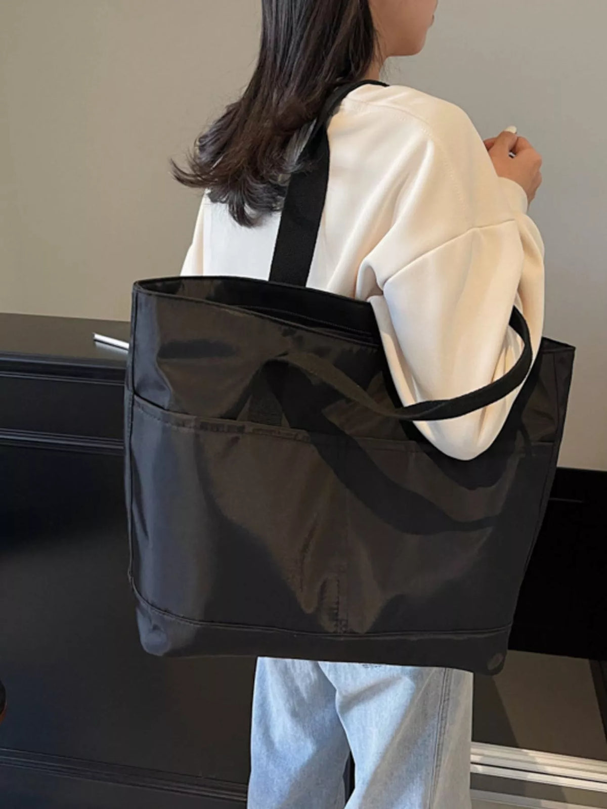 Oxford Cloth Shoulder Bag in Black, view 5