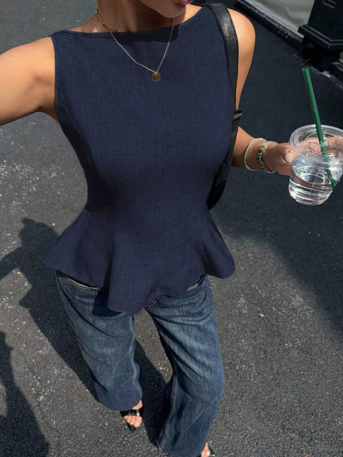 Backless Peplum Tank Top with Bow Tie, view 5