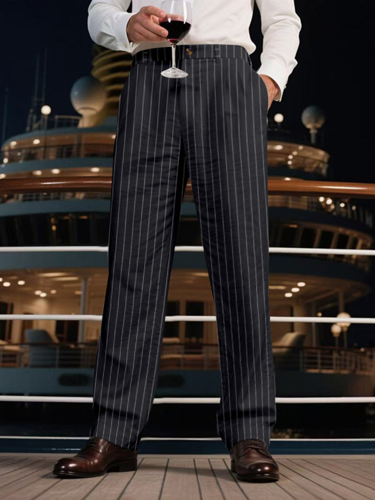 Men's Full Size Striped Wide Leg Pant Plus Size in Black