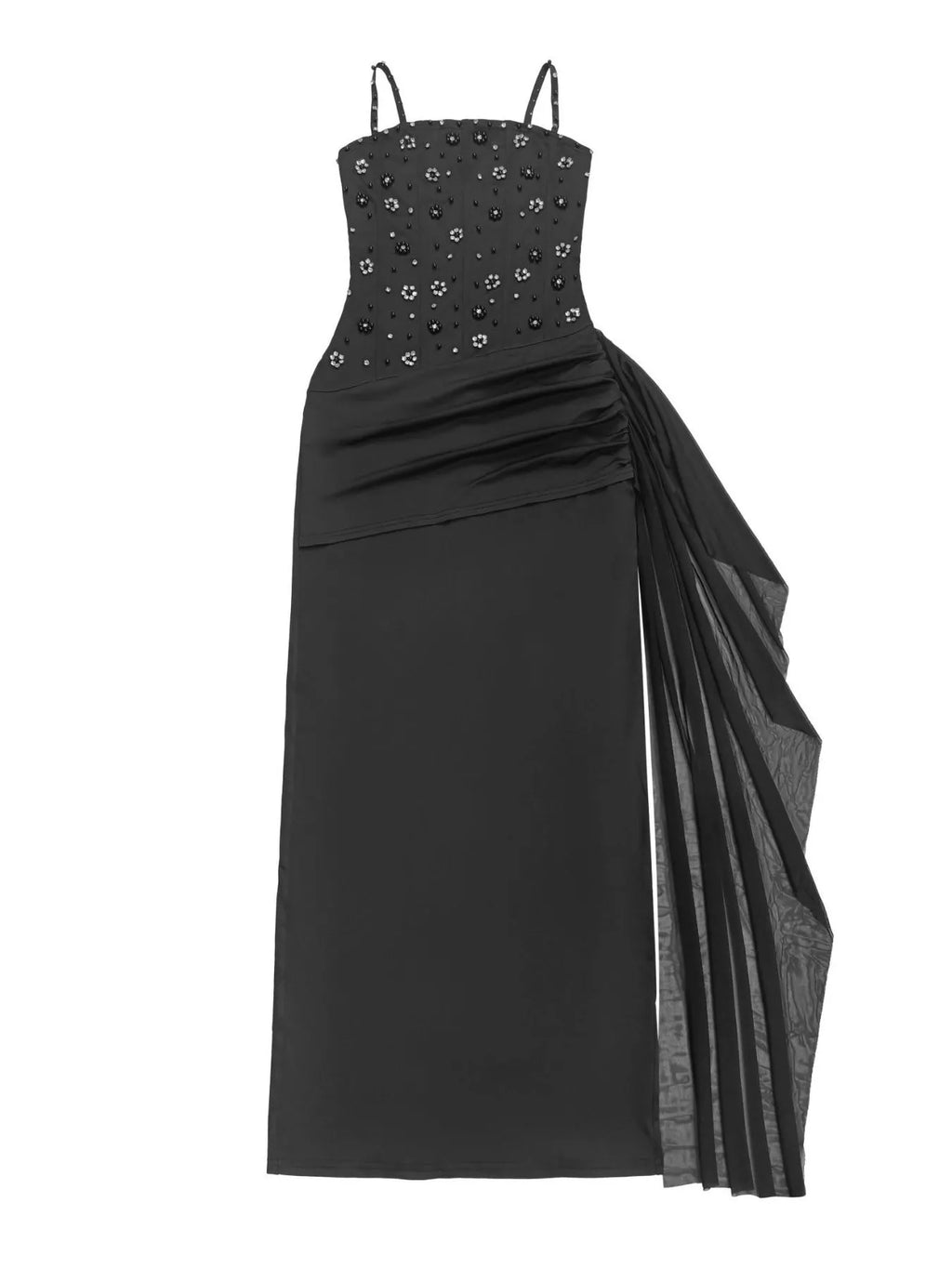 Rhinestone Slit Maxi Dress with Draping Detail - Lilixa.store