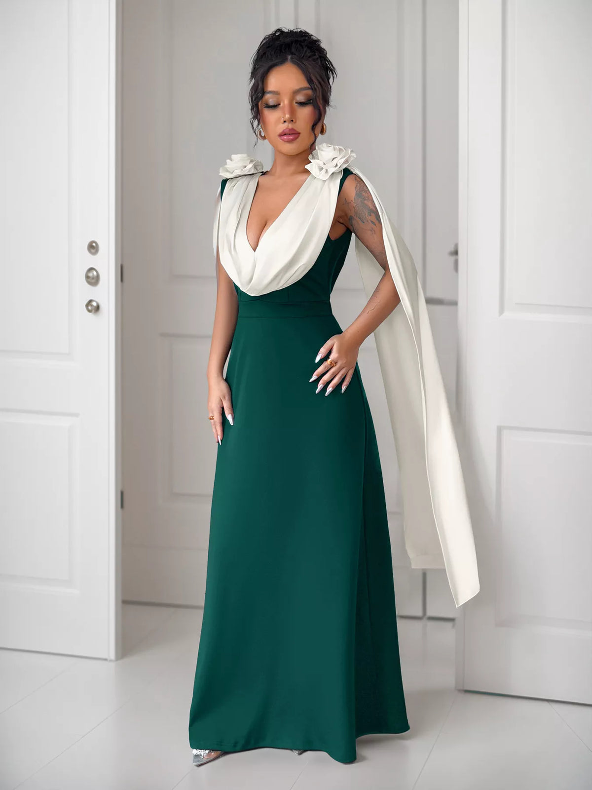 Floral Applique Two Tone Maxi Dress - Lilixa.store