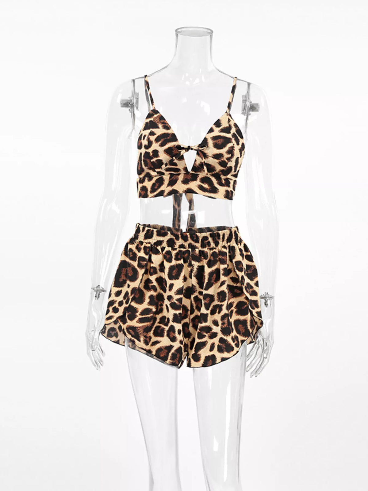 Leopard Cami & Cardigan and Shorts Three-Piece Lounge Set - Lilixa.store
