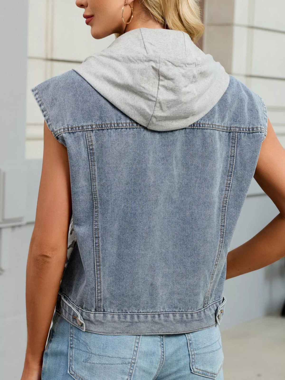 Leopard Button Up Hooded Denim Vest - Lilixa.store