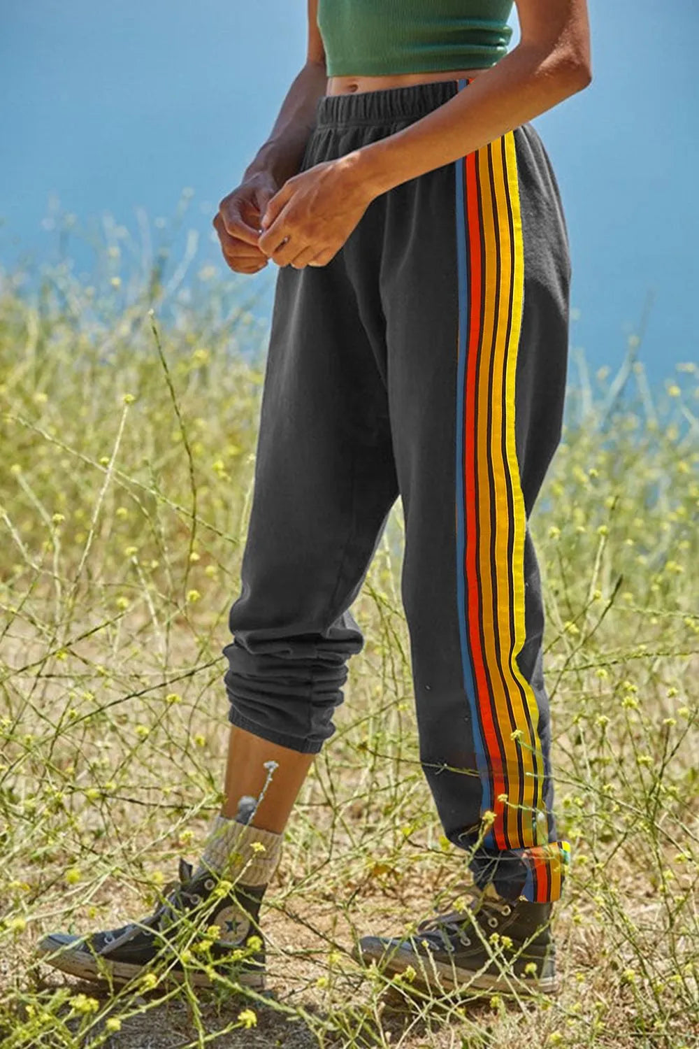 Contrast Striped Elastic Waist Active Pants - Lilixa.store