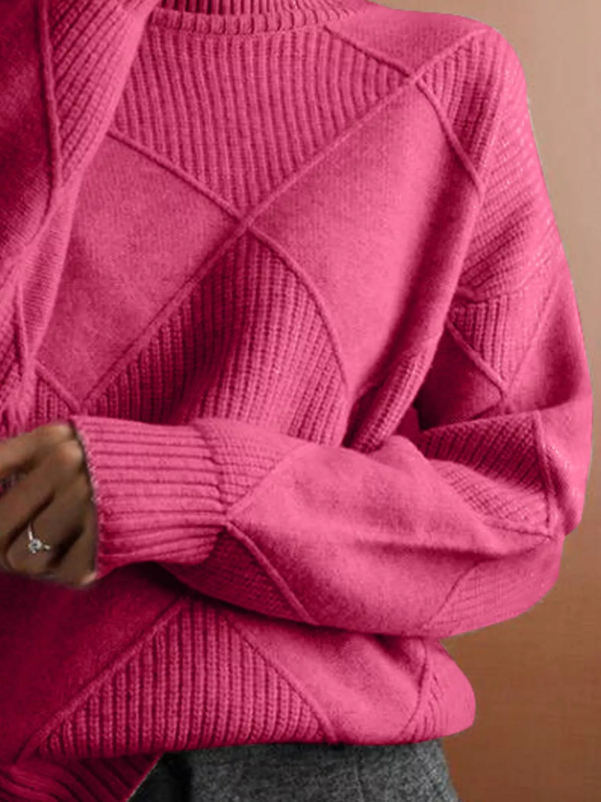 Argyle Pattern Turtleneck Sweater