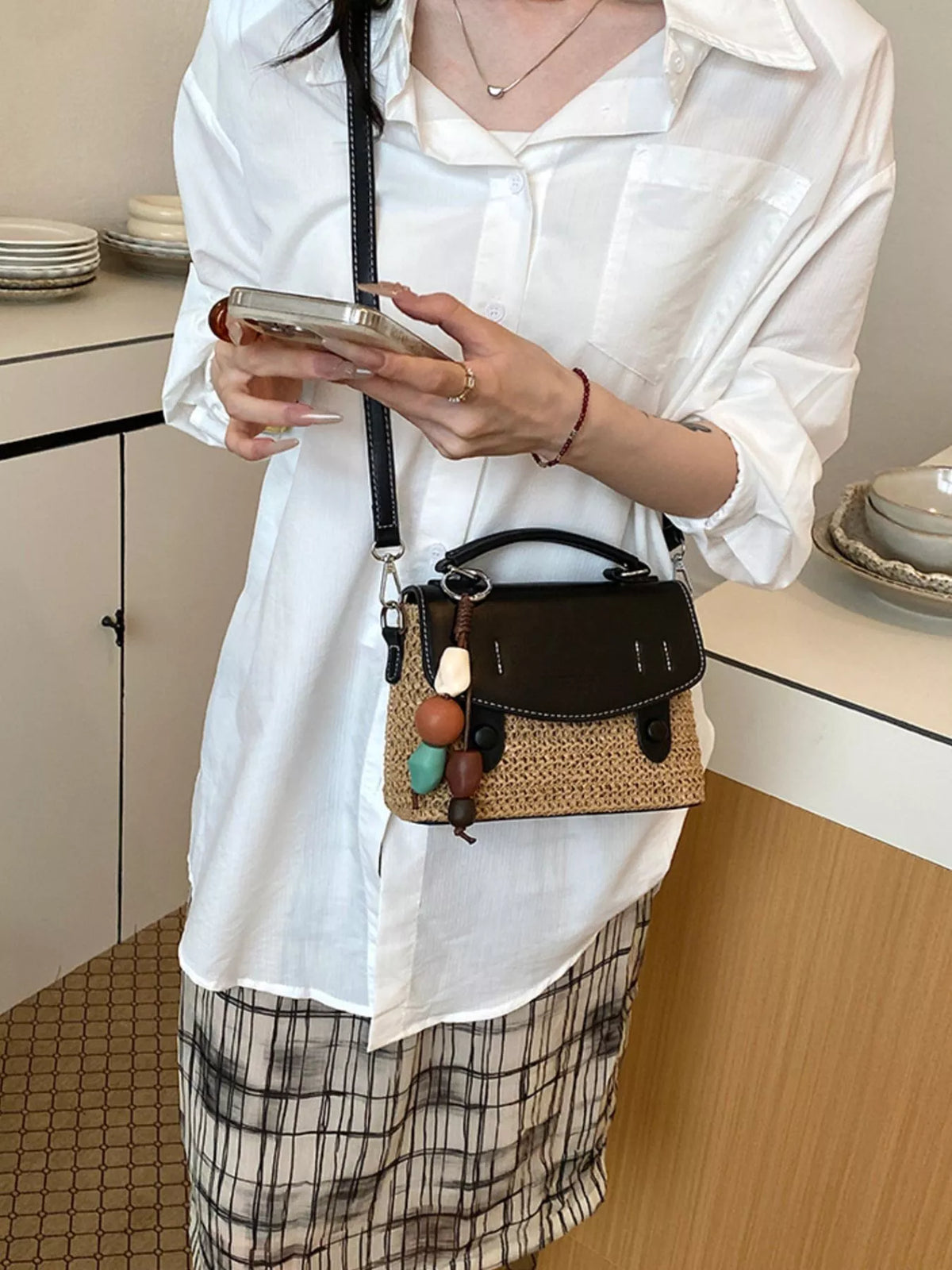 Two-Tone Woven Crossbody Bag - Lilixa.store