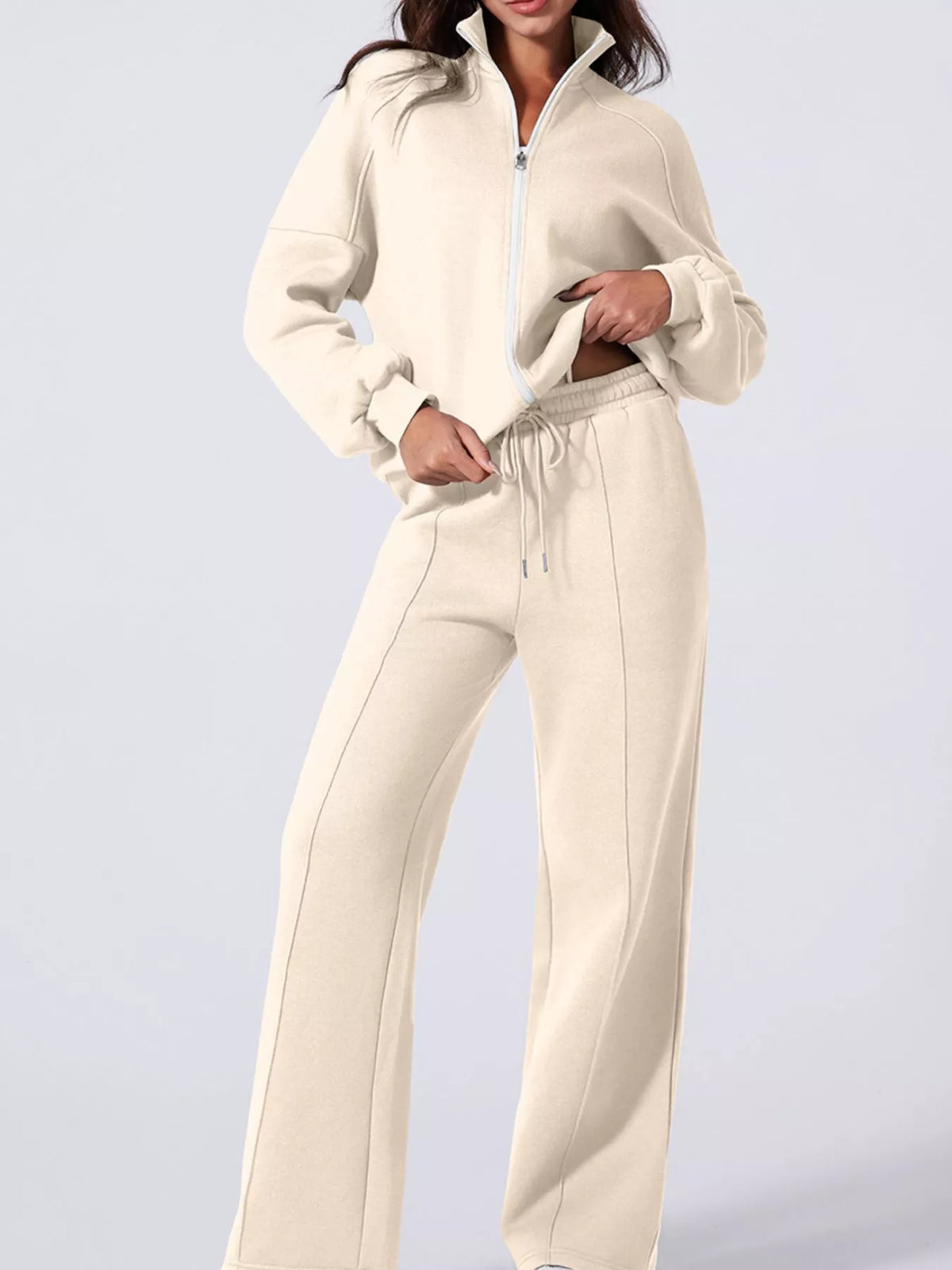 Drop Shoulder Zip Up Jacket and Drawstring Pants Active 2pcs Set - Lilixa.store