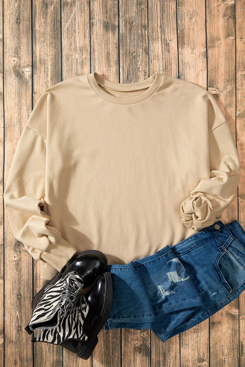High-Low Round Neck Long Sleeve Sweatshirt - Lilixa.store