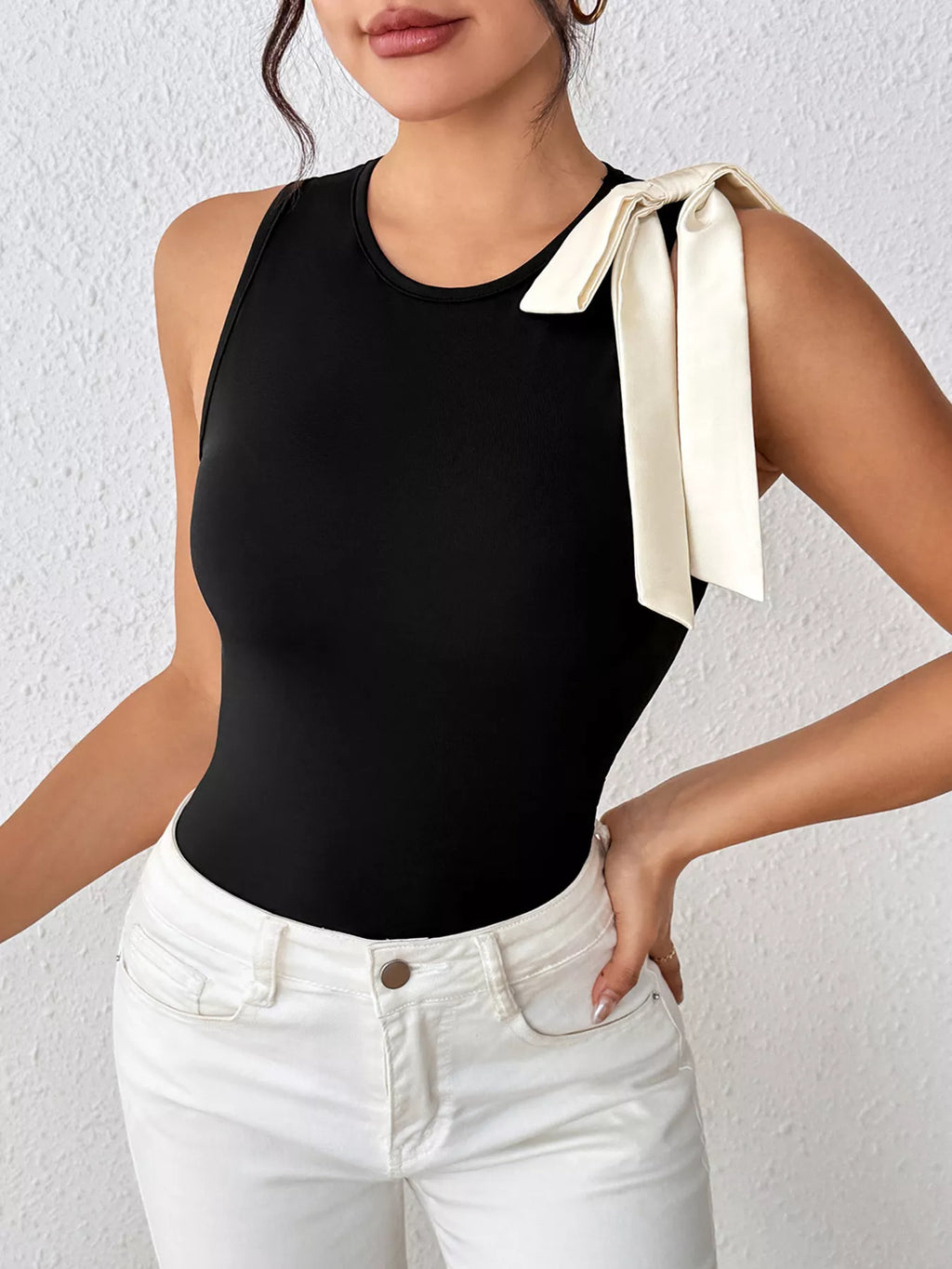 Bow Detail Sleeveless Bodysuit - Lilixa.store